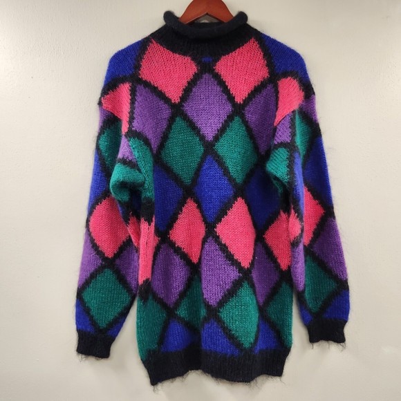 Vintage Chance Encounter Mohair Pink Blue Purple Preppy Sweater Size Medium - Picture 1 of 8